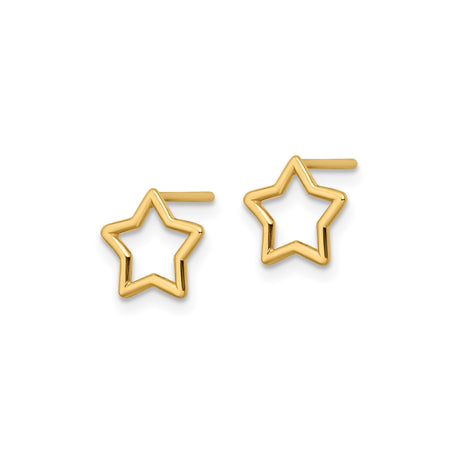 14k Yellow Gold Star Shaped Stud Earrings, Openwork Minimalist Design for Women and Teens