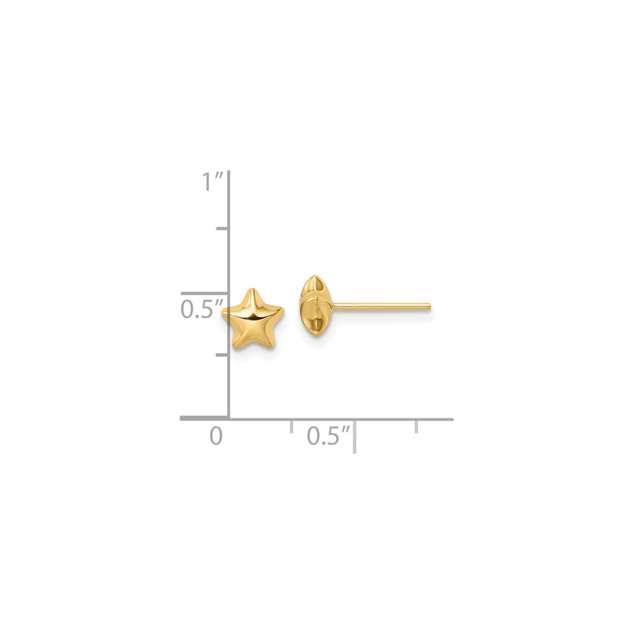 14k Yellow Gold Star Stud Earrings, Polished Five-Point Minimalist Design for Women
