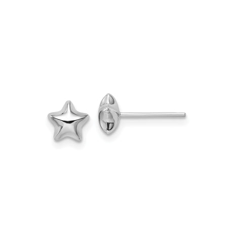 14k White Gold Star Stud Earrings, Puffy Polished Design, Minimalist Celestial Style