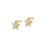 14k Yellow Gold Star Stud Earrings with Cubic Zirconia, Celestial Minimalist Design for Women