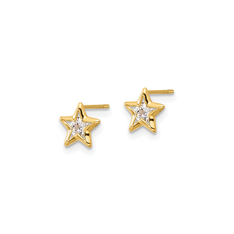 14k Yellow Gold Star Stud Earrings with Cubic Zirconia, Celestial Minimalist Design for Women