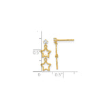 14k Yellow Gold Dangle Earrings with Cubic Zirconia and Open Star Charms