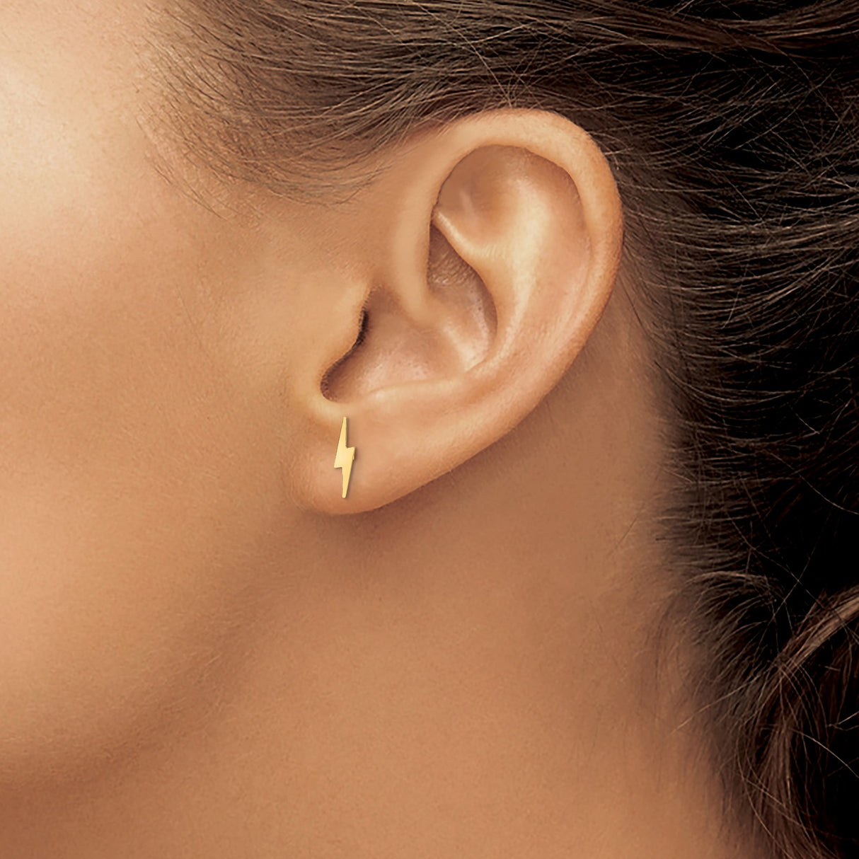 14k Yellow Gold Lightning Bolt Stud Earrings, Minimalist Edgy Design, Unisex Jewelry