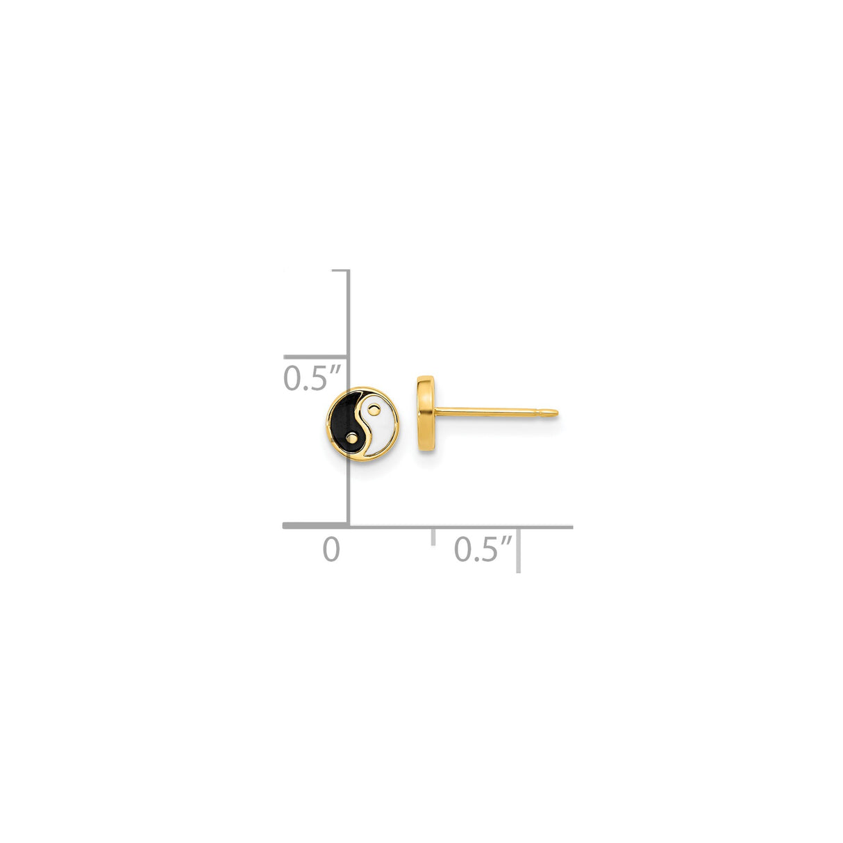 14k Yellow Gold Yin Yang Stud Earrings with Black and White Enamel Symbol