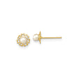 14k Yellow Gold Stud Earrings with White Pearl Center and Open Heart Design for Women