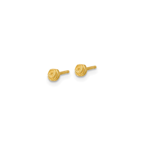 14k Yellow Gold Rose Stud Earrings with Delicate Sculpted Floral Design