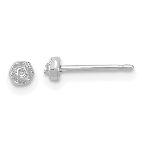 14k White Gold Rose Stud Earrings, Sculpted Floral Design, Minimalist Style for Women