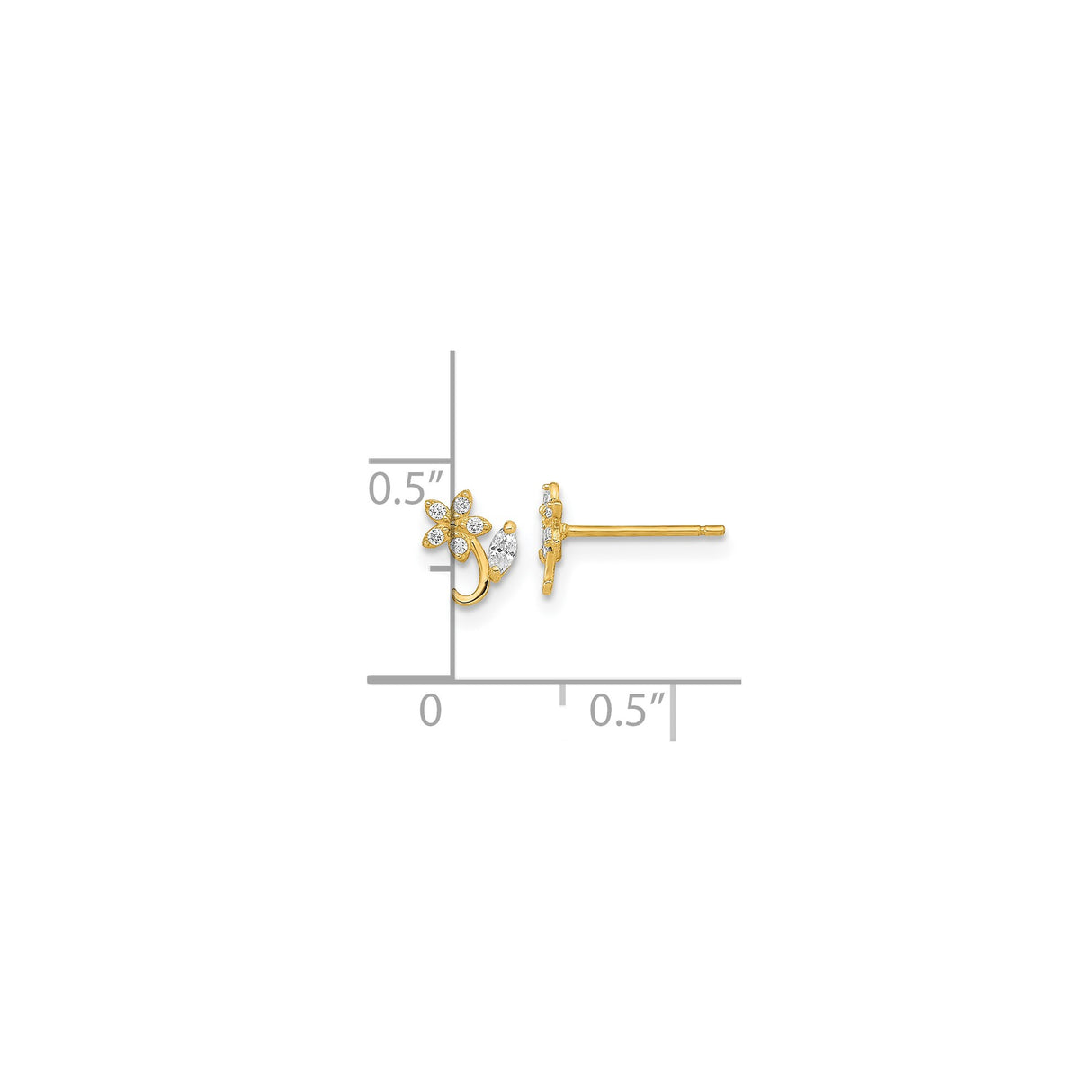 14k Yellow Gold Flower Stud Earrings with Cubic Zirconia, Delicate Floral Design for Women