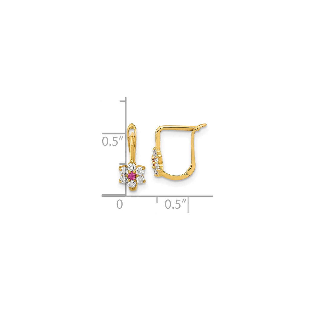 14k Yellow Gold Hoop Earrings with Pink and White Cubic Zirconia, Floral Design for Women