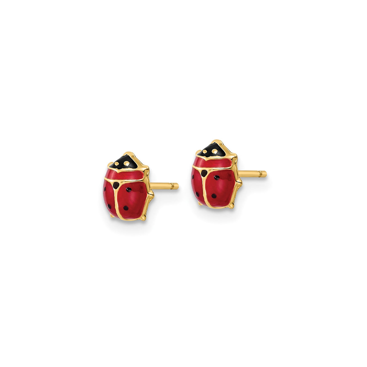 14k Yellow Gold Ladybug Stud Earrings with Red and Black Enamel Detailing