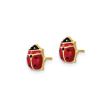14k Yellow Gold Ladybug Stud Earrings with Red and Black Enamel Detail