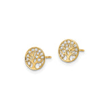 14K Yellow Gold Round Tree Of Life Stud Earrings With CZ