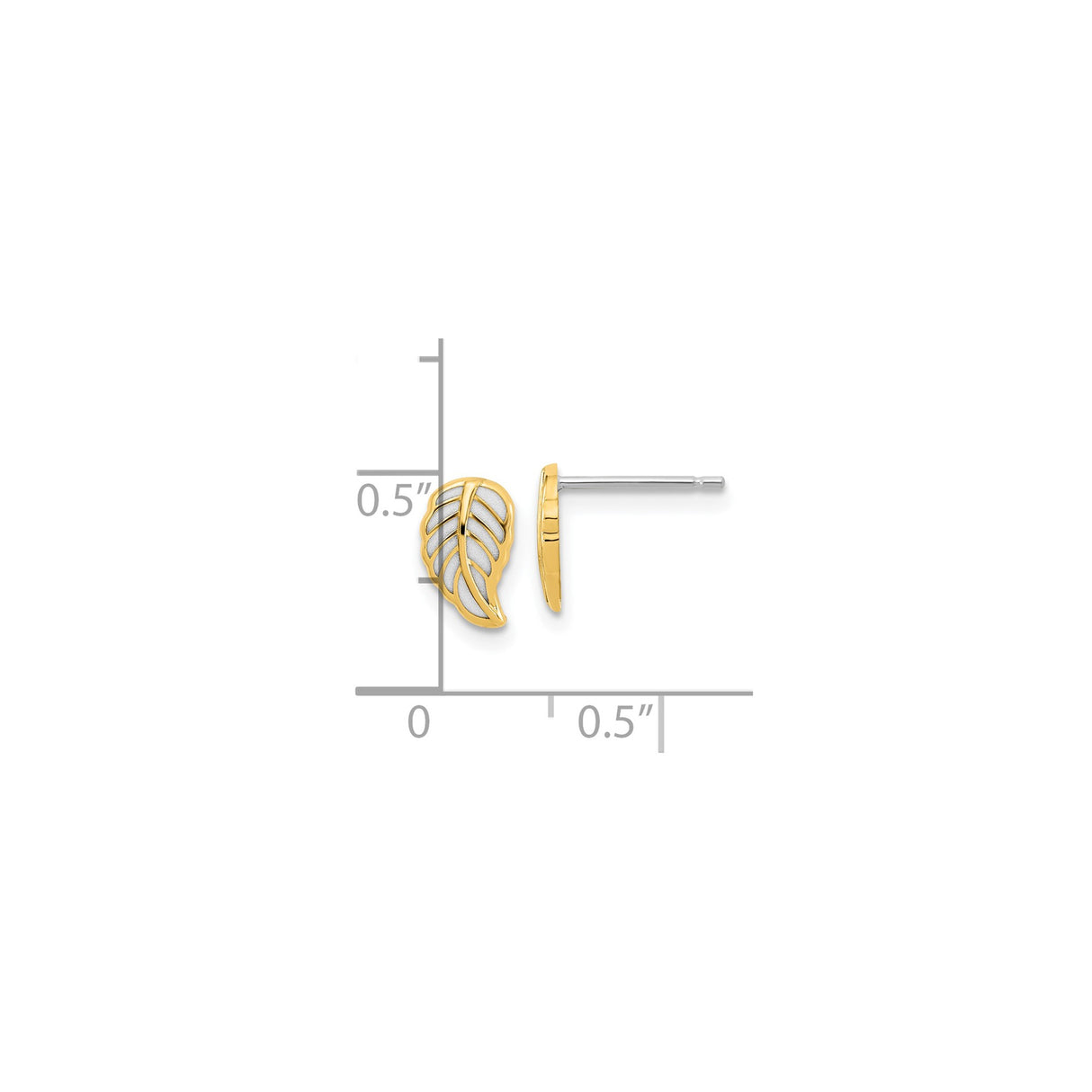 14k Yellow Gold Angel Wing Stud Earrings with Textured Two-Tone Design, Christian Faith Theme