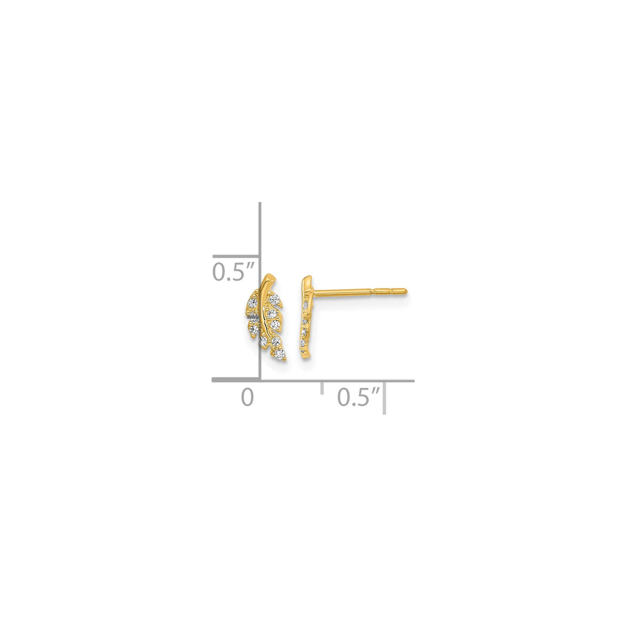 14k Yellow Gold Leaf Stud Earrings with Cubic Zirconia, Nature Inspired Botanical Design