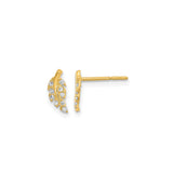 14k Yellow Gold Leaf Stud Earrings with Cubic Zirconia, Nature Inspired Botanical Design