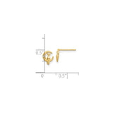 14k Yellow Gold Stud Earrings with Cubic Zirconia, Cat on Crescent Moon, Celestial Design