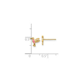 14k Yellow Gold Hummingbird Stud Earrings with Pink Enamel Accent, Dainty Bird Design