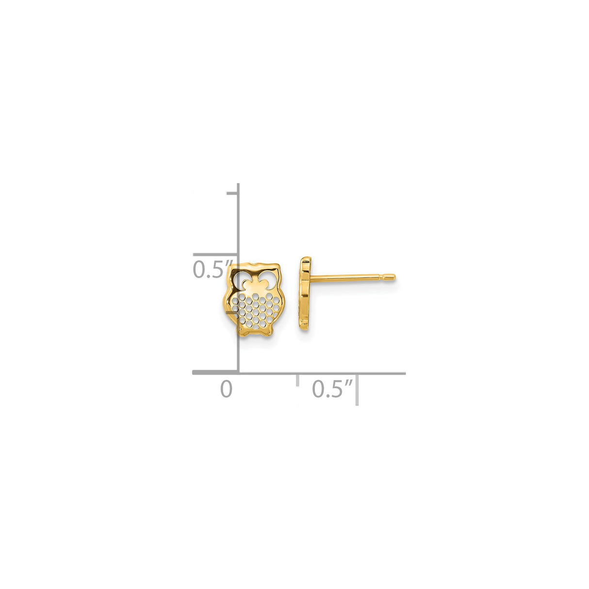 14k Yellow Gold Owl Stud Earrings with Honeycomb Cutout Design for Women and Girls