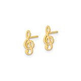 14k Yellow Gold Treble Clef Stud Earrings, Musical Note Design for Women and Music Lovers