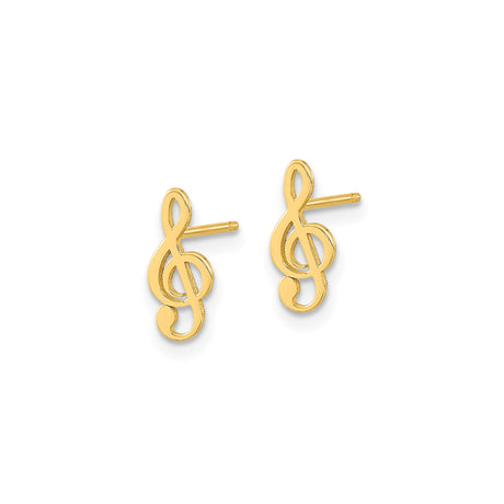 14k Yellow Gold Treble Clef Stud Earrings, Musical Note Design for Women and Music Lovers