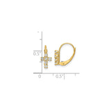 14k Yellow Gold Cross Earrings with Cubic Zirconia, Christian Dangle Design, Leverback Closure