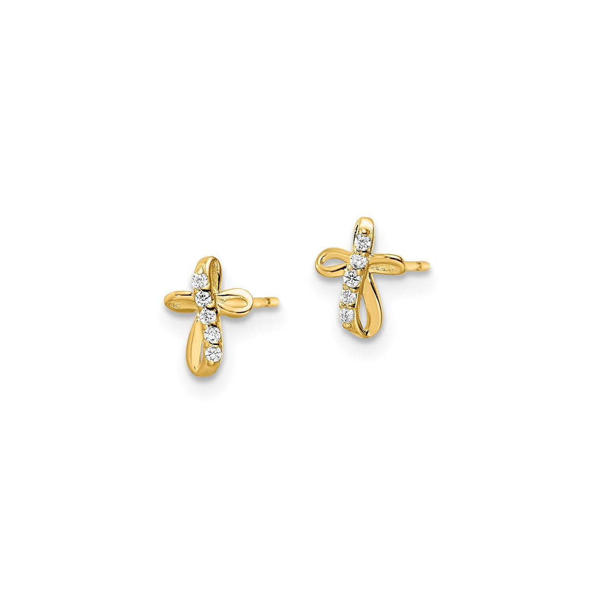 14k Yellow Gold Cross Stud Earrings with Cubic Zirconia Accents, Spiritual Christian Jewelry