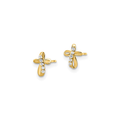 14k Yellow Gold Cross Stud Earrings with Cubic Zirconia Accents, Spiritual Christian Jewelry