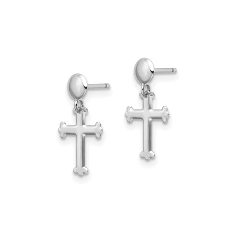 14k White Gold Cross Dangle Earrings, Budded Cross Design, Christian Drop Style Jewelry for Women