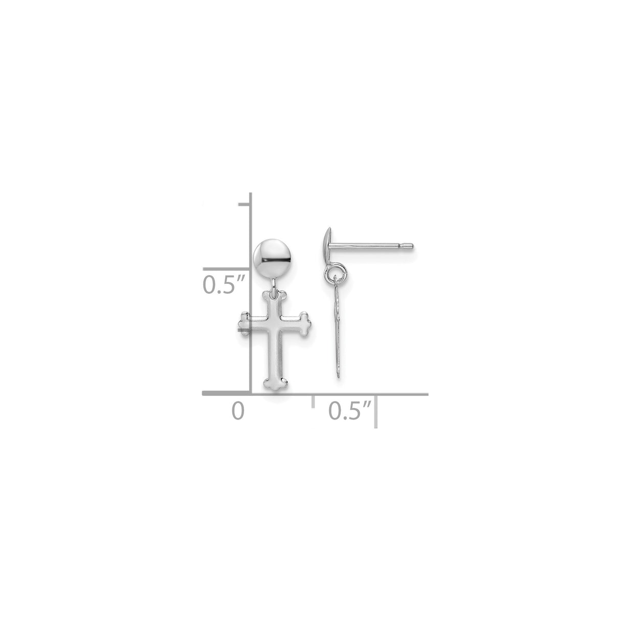 14k White Gold Cross Dangle Earrings, Budded Cross Design, Christian Drop Style Jewelry for Women