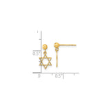 14k Yellow Gold Star of David Dangle Earrings with Open Hexagram Design for Women