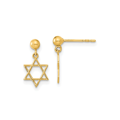 14k Yellow Gold Star of David Dangle Earrings for Women with Open Hexagram Design, Symbolic Jewish Heritage Jewelry, Religious Faith Symbol, Spiritual Gold Drop Earrings for Daily Wear