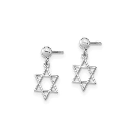 14K White Gold Star of David Dangle Earrings Polished