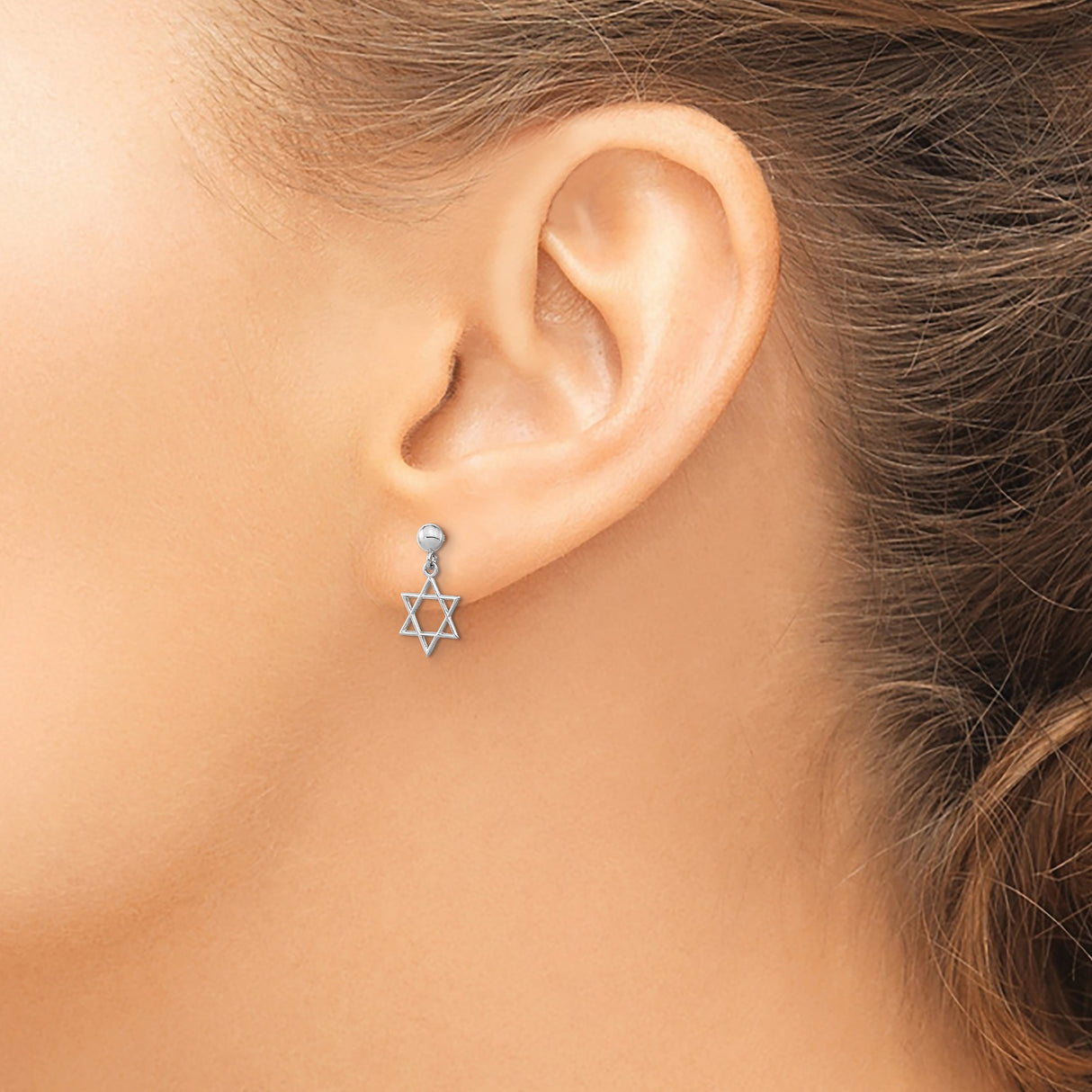 14K White Gold Star of David Dangle Earrings Polished