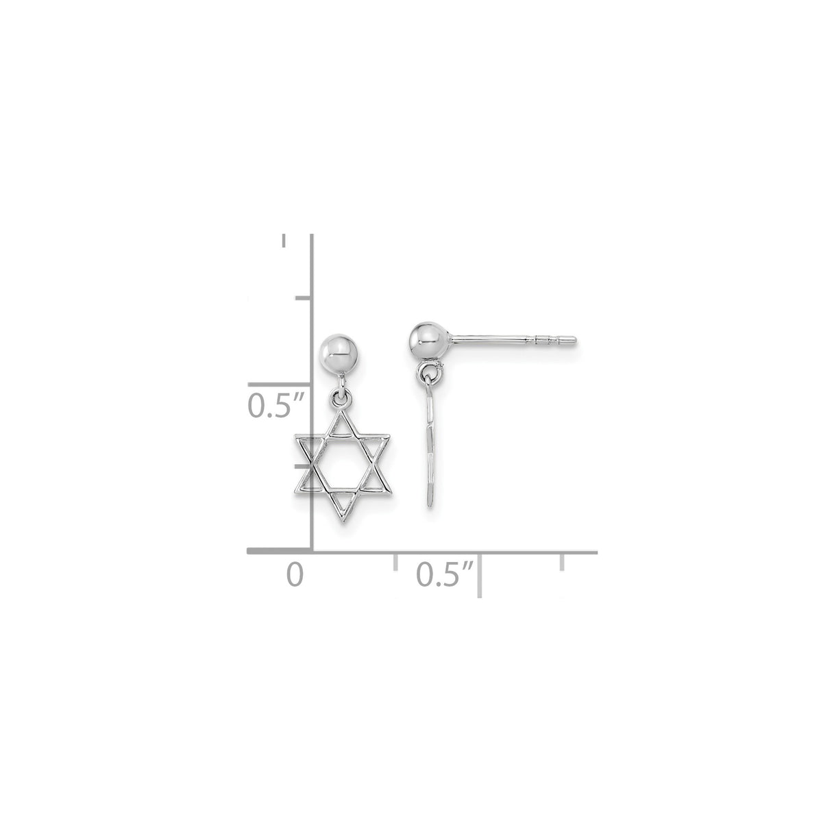14K White Gold Star of David Dangle Earrings Polished
