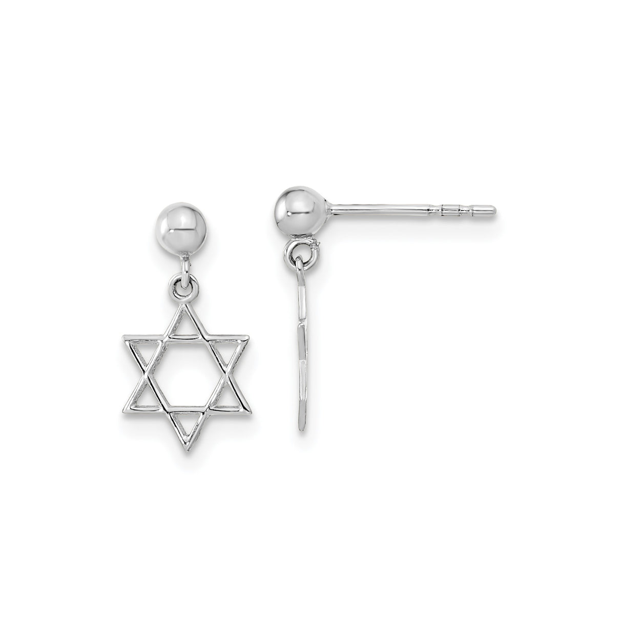 14k White Gold Star of David Dangle Earrings for Women with Polished Finish, Delicate Stud Posts, Jewish Symbol Jewelry for Faith Expression, Religious Cultural Identity, Elegant Spiritual Wear