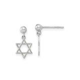14k White Gold Star of David Dangle Earrings for Women with Polished Finish, Delicate Stud Posts, Jewish Symbol Jewelry for Faith Expression, Religious Cultural Identity, Elegant Spiritual Wear