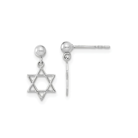 14k White Gold Star of David Dangle Earrings for Women with Polished Finish, Delicate Stud Posts, Jewish Symbol Jewelry for Faith Expression, Religious Cultural Identity, Elegant Spiritual Wear