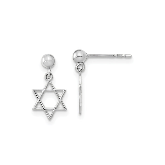 14k White Gold Star of David Dangle Earrings for Women with Polished Finish, Delicate Stud Posts, Jewish Symbol Jewelry for Faith Expression, Religious Cultural Identity, Elegant Spiritual Wear