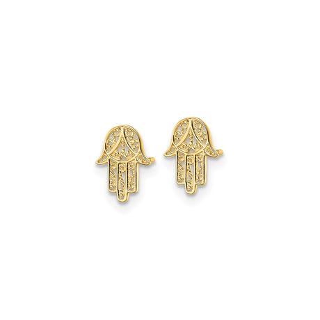 14K Yellow Gold Hamsa Stud Earrings Openwork Hand Design