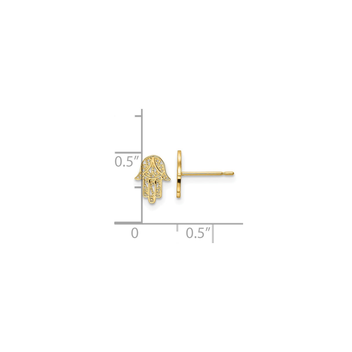 14K Yellow Gold Hamsa Stud Earrings Openwork Hand Design