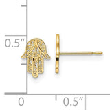 14k Yellow Gold Hamsa Stud Earrings, Openwork Hand Design, Spiritual Protection Theme for Women