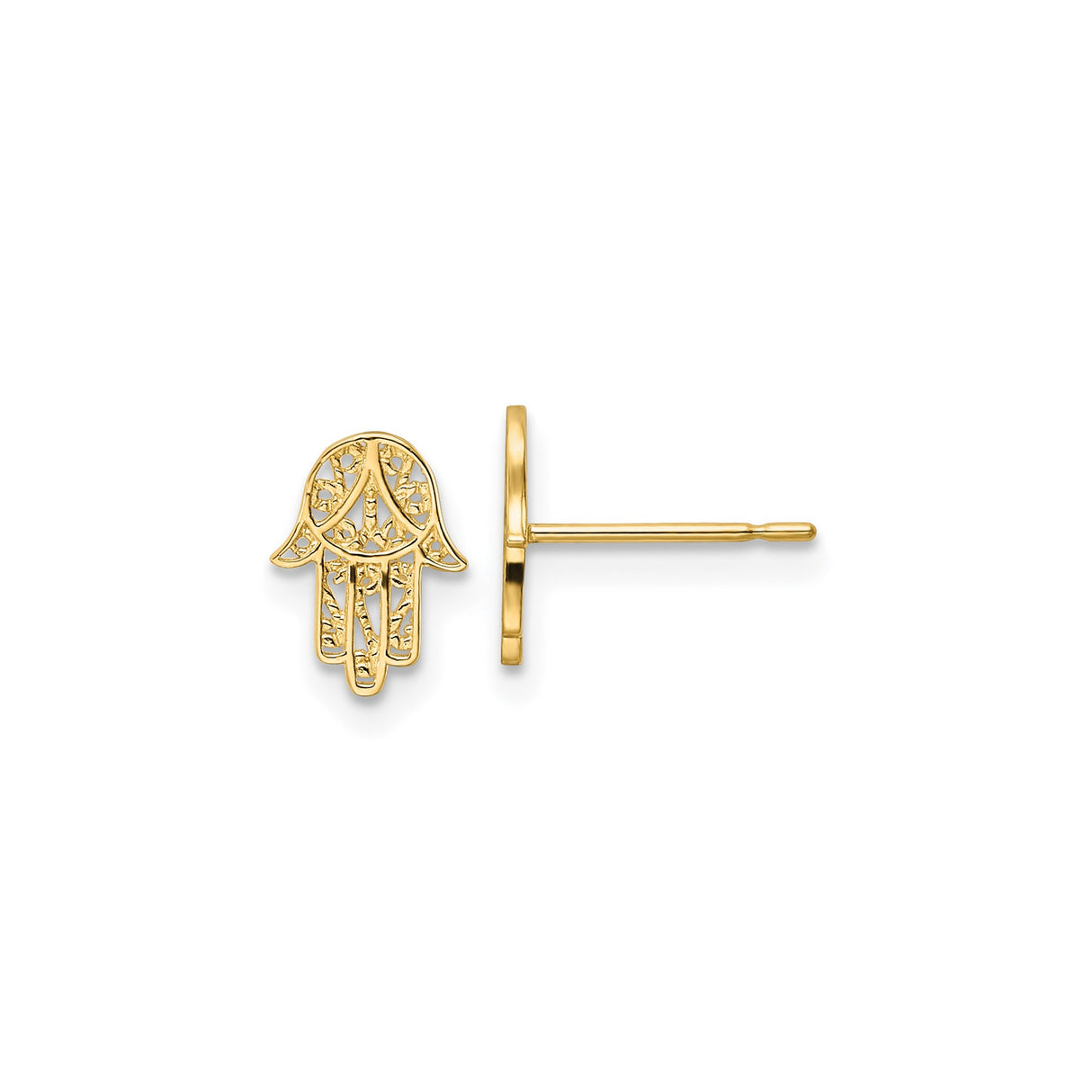 14k Yellow Gold Hamsa Stud Earrings for Women, Openwork Hand Design with Spiritual Protection Symbol, Fine Jewish and Middle Eastern Jewelry, Small Boho Chic Faith-Based Gold Studs for Daily Wear