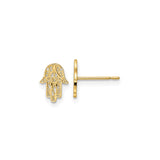 14k Yellow Gold Hamsa Stud Earrings for Women, Openwork Hand Design with Spiritual Protection Symbol, Fine Jewish and Middle Eastern Jewelry, Small Boho Chic Faith-Based Gold Studs for Daily Wear