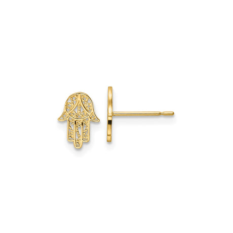 14k Yellow Gold Hamsa Stud Earrings for Women, Openwork Hand Design with Spiritual Protection Symbol, Fine Jewish and Middle Eastern Jewelry, Small Boho Chic Faith-Based Gold Studs for Daily Wear