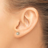 14k Yellow Gold Stud Earrings with Round Created Opal and Cubic Zirconia Halo