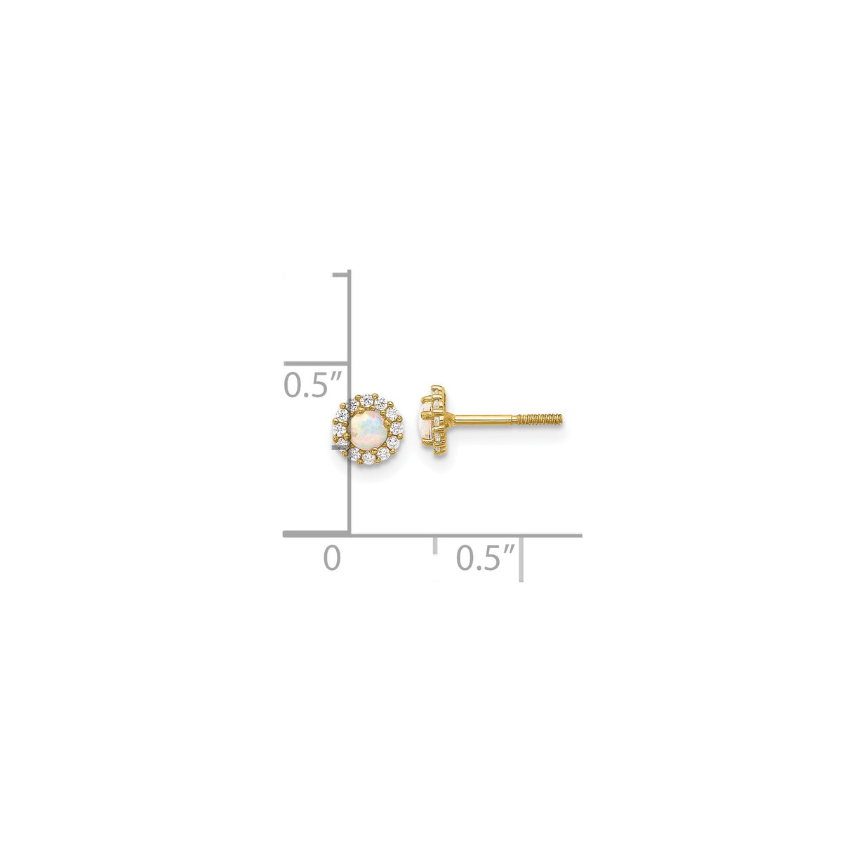 14k Yellow Gold Stud Earrings with Round Created Opal and Cubic Zirconia Halo