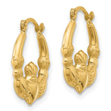 14k Yellow Gold Claddagh Hoop Earrings with Heart and Crown Design, Celtic Irish Jewelry for Women