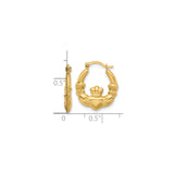 14k Yellow Gold Claddagh Hoop Earrings with Heart and Crown Design, Celtic Irish Jewelry for Women
