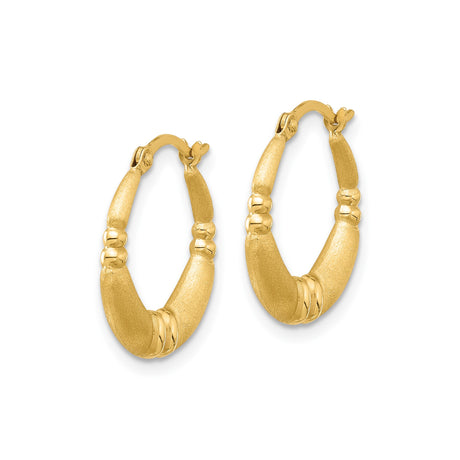 14k Yellow Gold Hoop Earrings with Textured Bamboo Design and Matte Finish