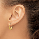 14k Yellow Gold Hoop Earrings with Textured Bamboo Design and Matte Finish